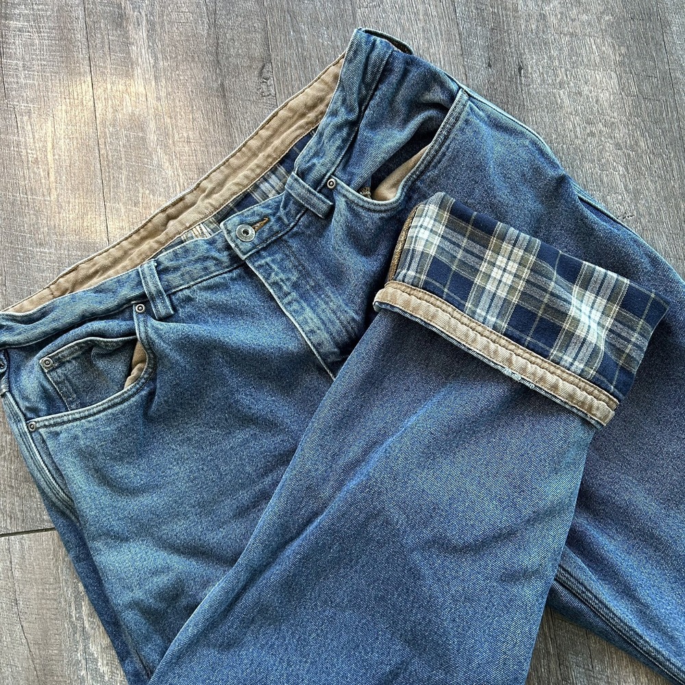 Duluth Trading Co Jeans Mens 38x30 Blue Denim Flannel Lined Workwear Chore fall